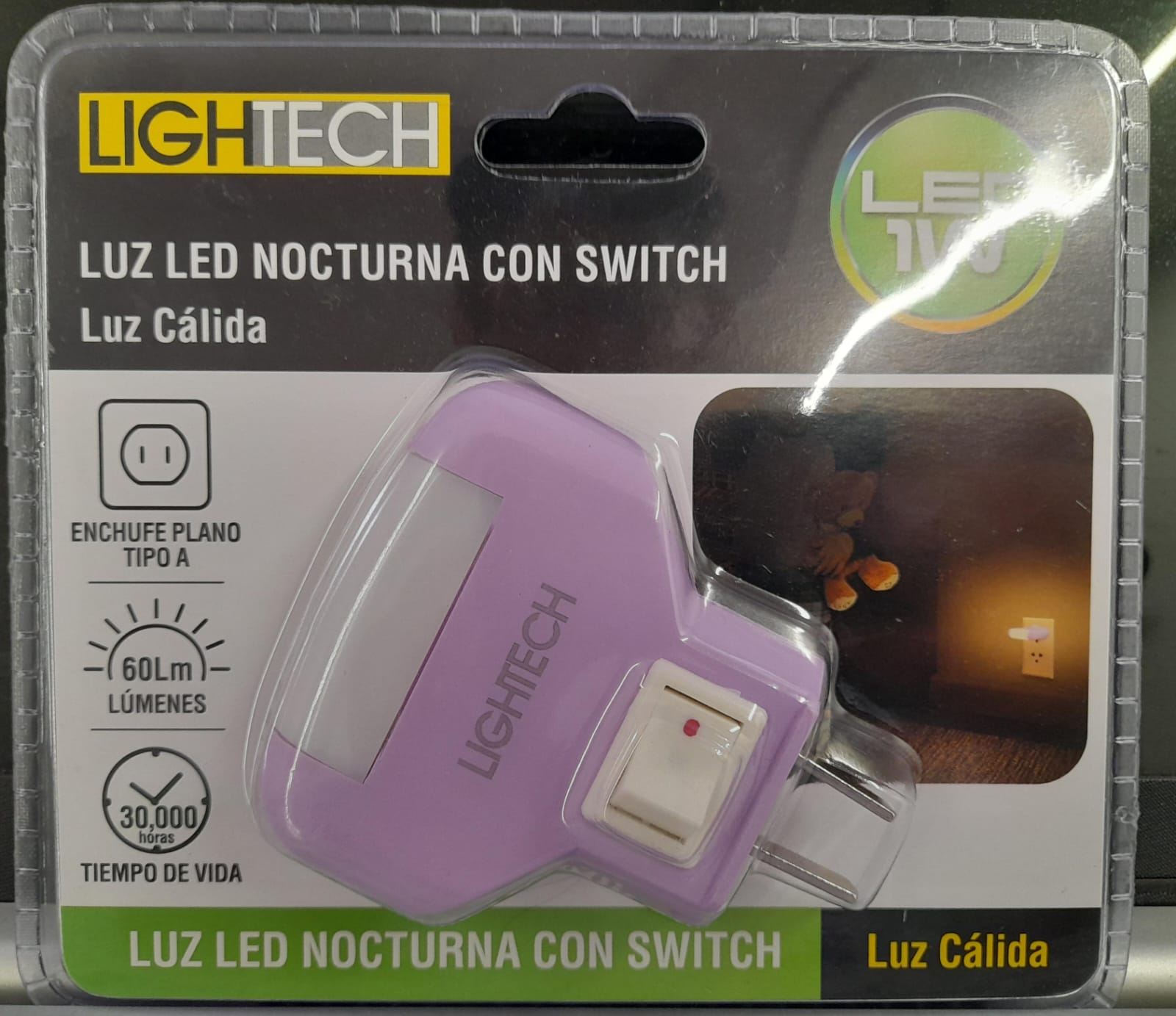 LUZ GUIA CON ENCHUFE COLOR LILA