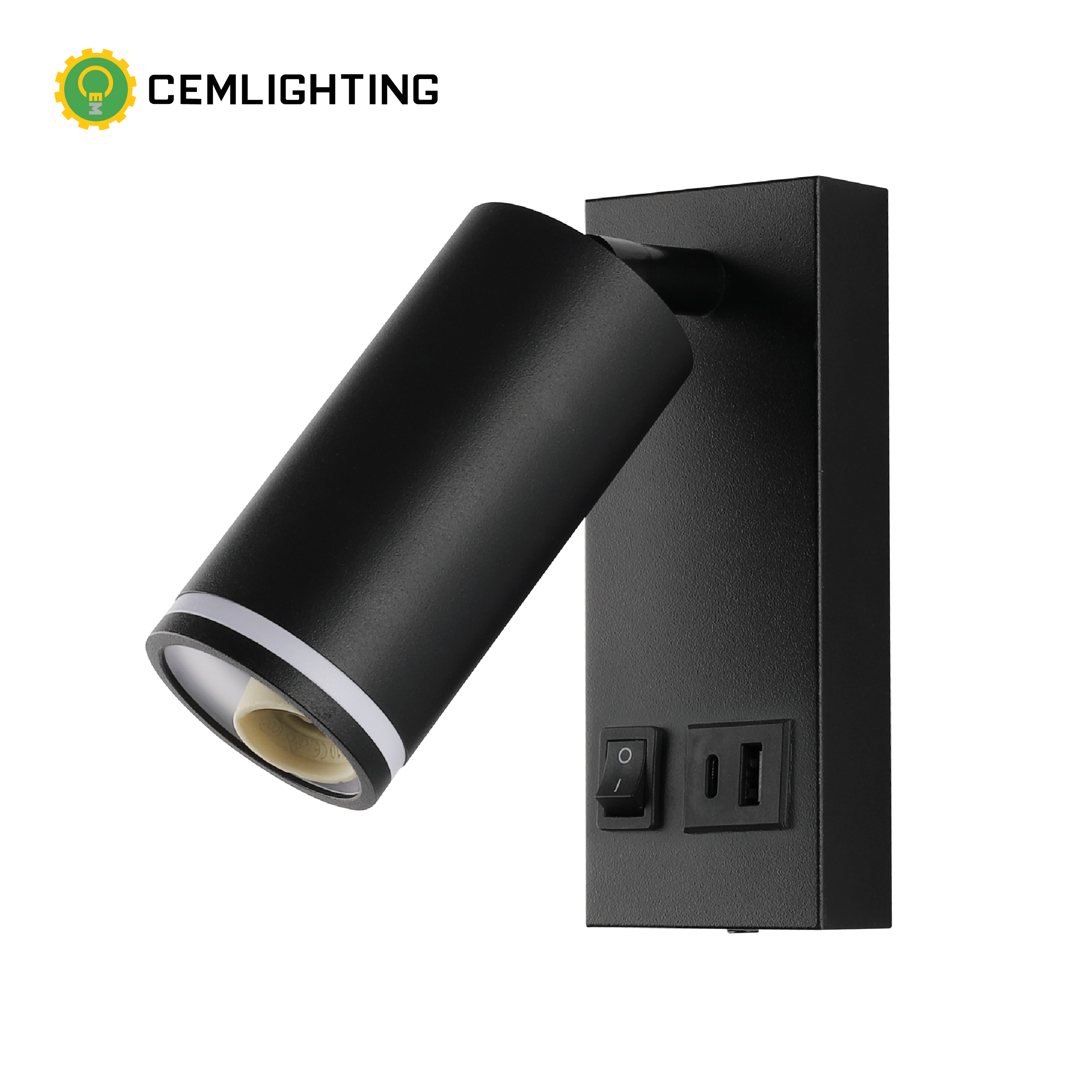 APLIQUE VITELLI CON SWITCH + USB + TIPO C COLOR NEGRO