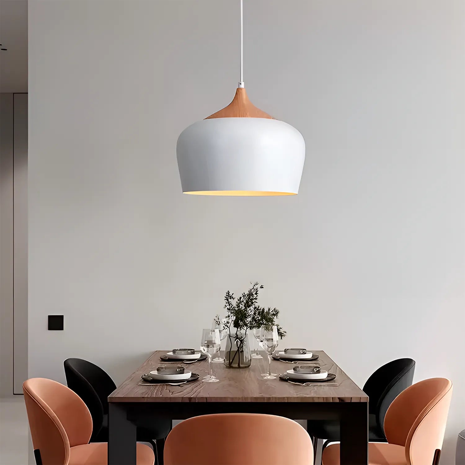 LAMPARA COLGANTE MARGARITA E27 COLOR BLANCO CON MADERA VEMAX