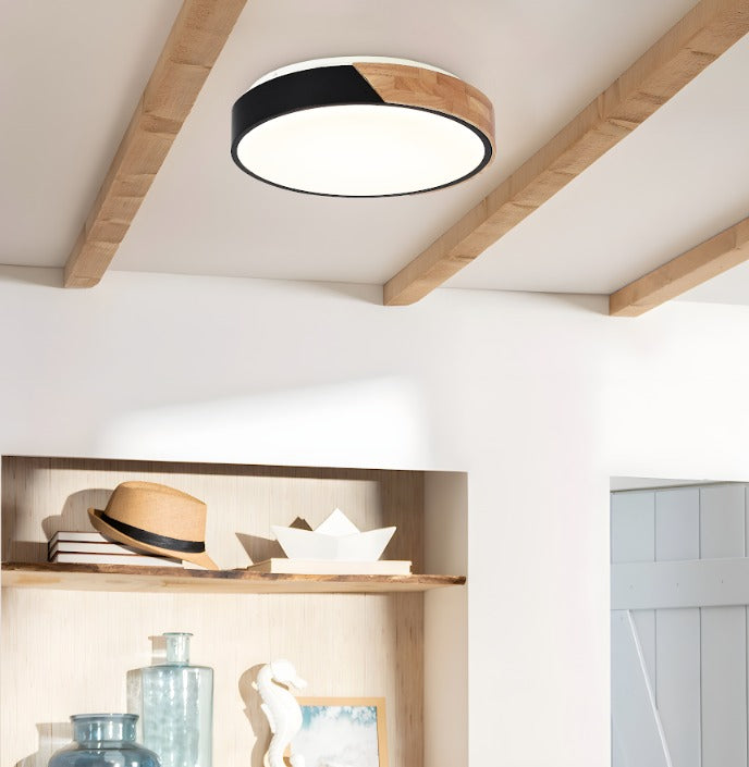 PLAFON LED 48W OSAKA 40CM NEGRO Y MADERA