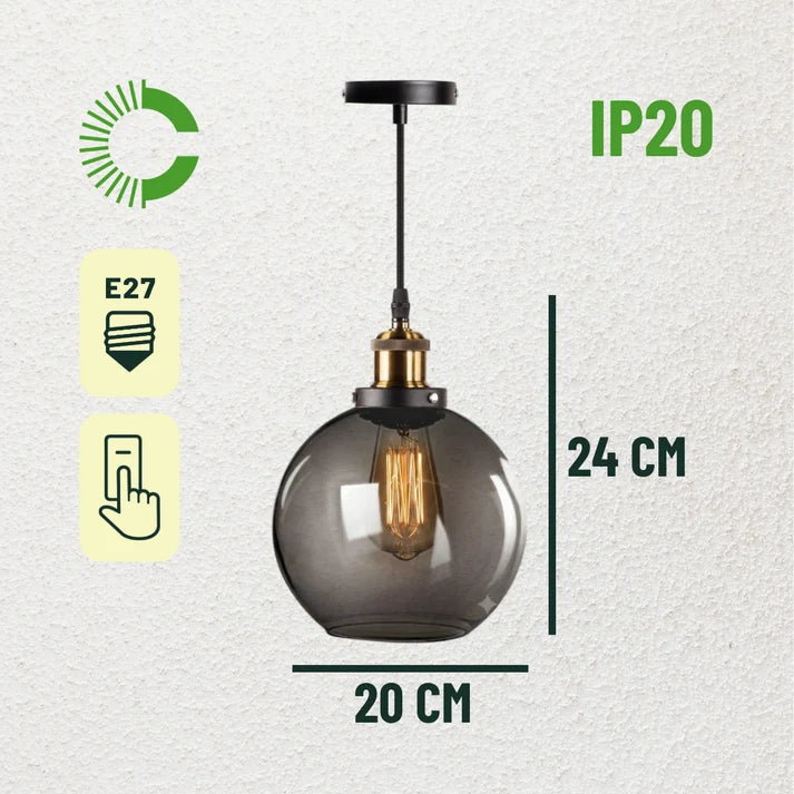 COLGANTE DE VIDRIO RUBI E27 VIDRIO HUMO CEMLIGHTING