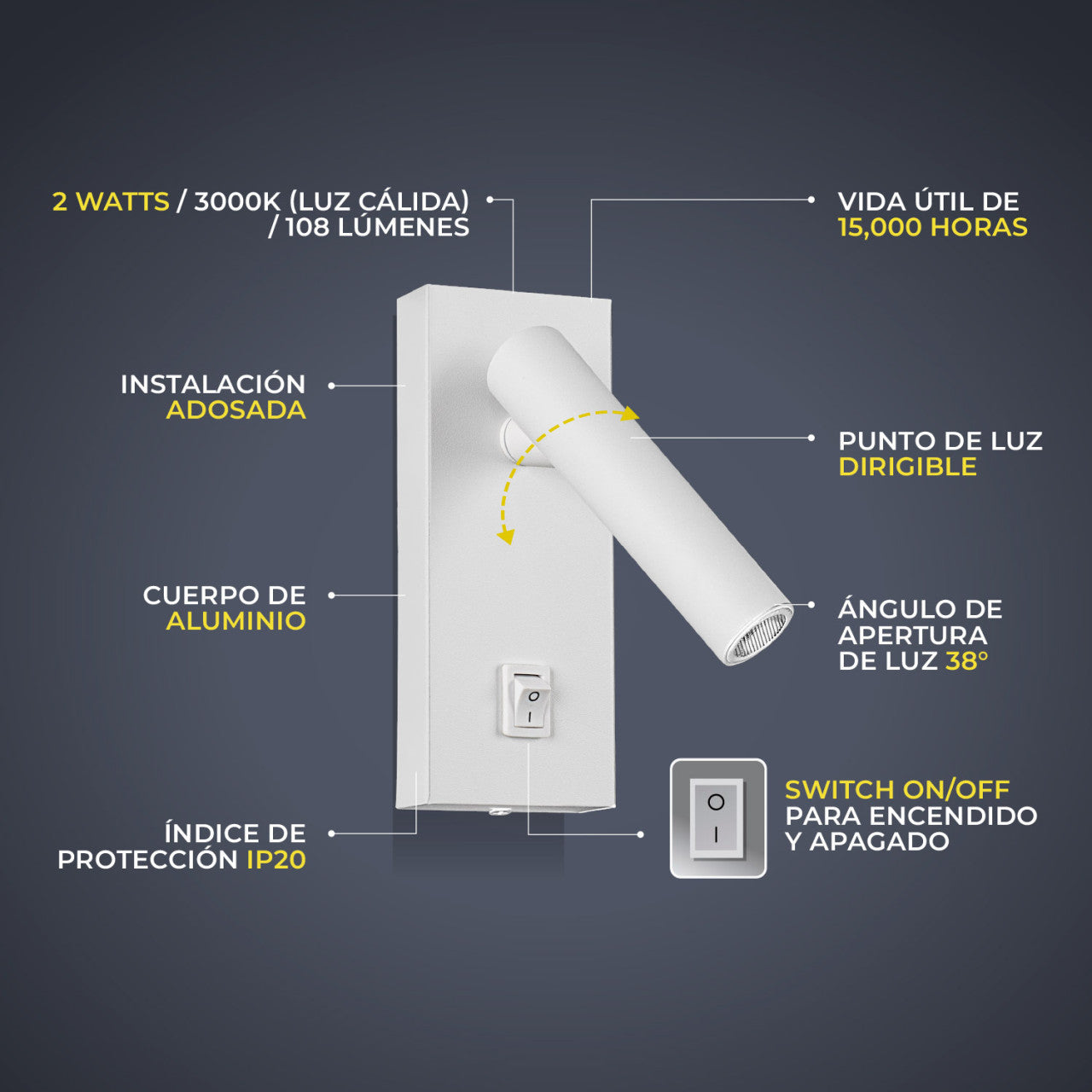 APLIQUE TEC CON SWITCH COLOR BLANCO