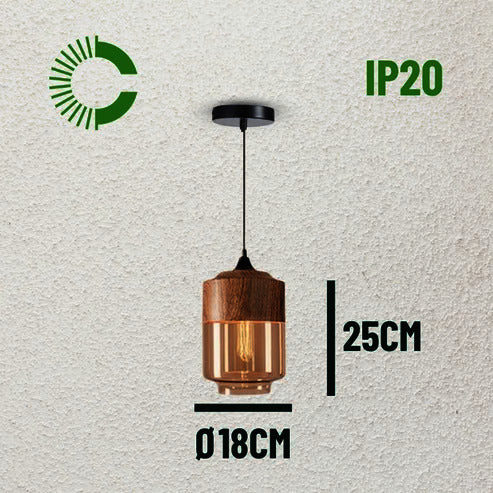 COLGANTE CILINDRO B E27 LINEA WOOD GLASS CEMLIGHTING