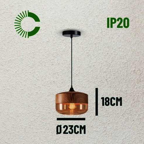 COLGANTE CILINDRO D E27 LINEA WOOD GLASS CEMLIGHTING