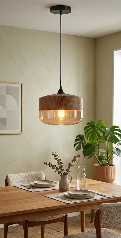 COLGANTE CILINDRO D E27 LINEA WOOD GLASS CEMLIGHTING