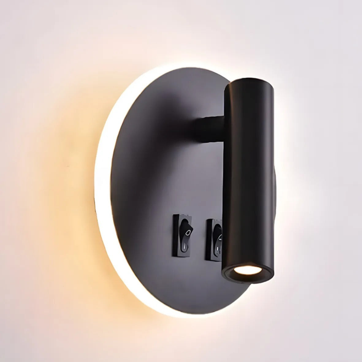 APLIQUE LED DOBLE INTERRUPTOR BASE CIRCULAR COLOR NEGRO VEMAX