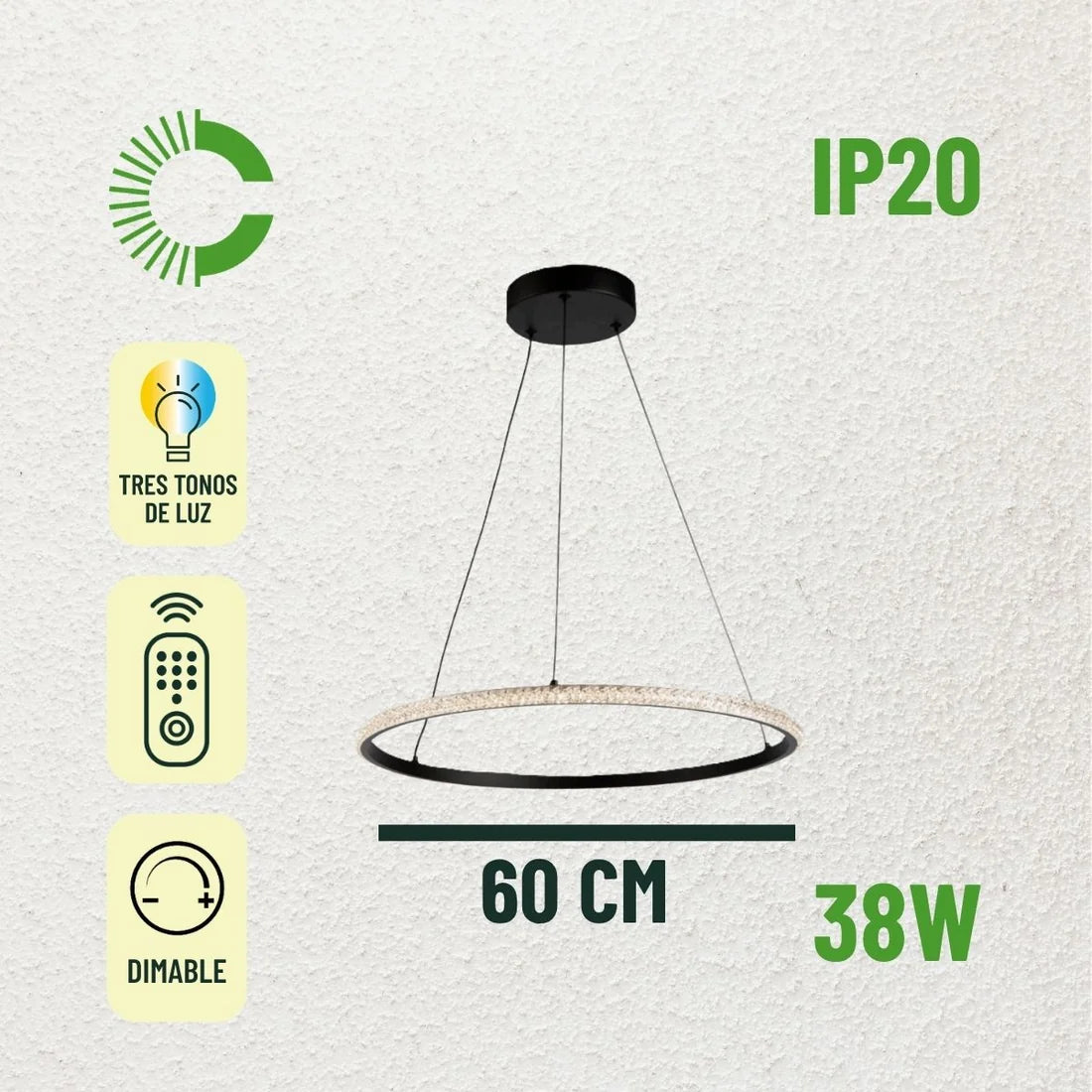COLGANTE NOVA 38W 1 ARO NEGRO TRICOLOR CEMLIGHTING