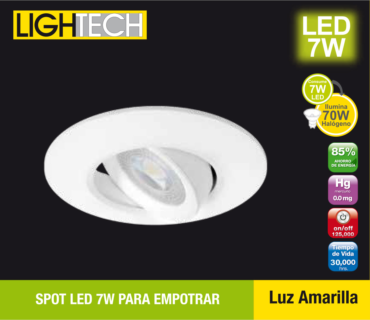 Spot led 7w para empotrar Lightech